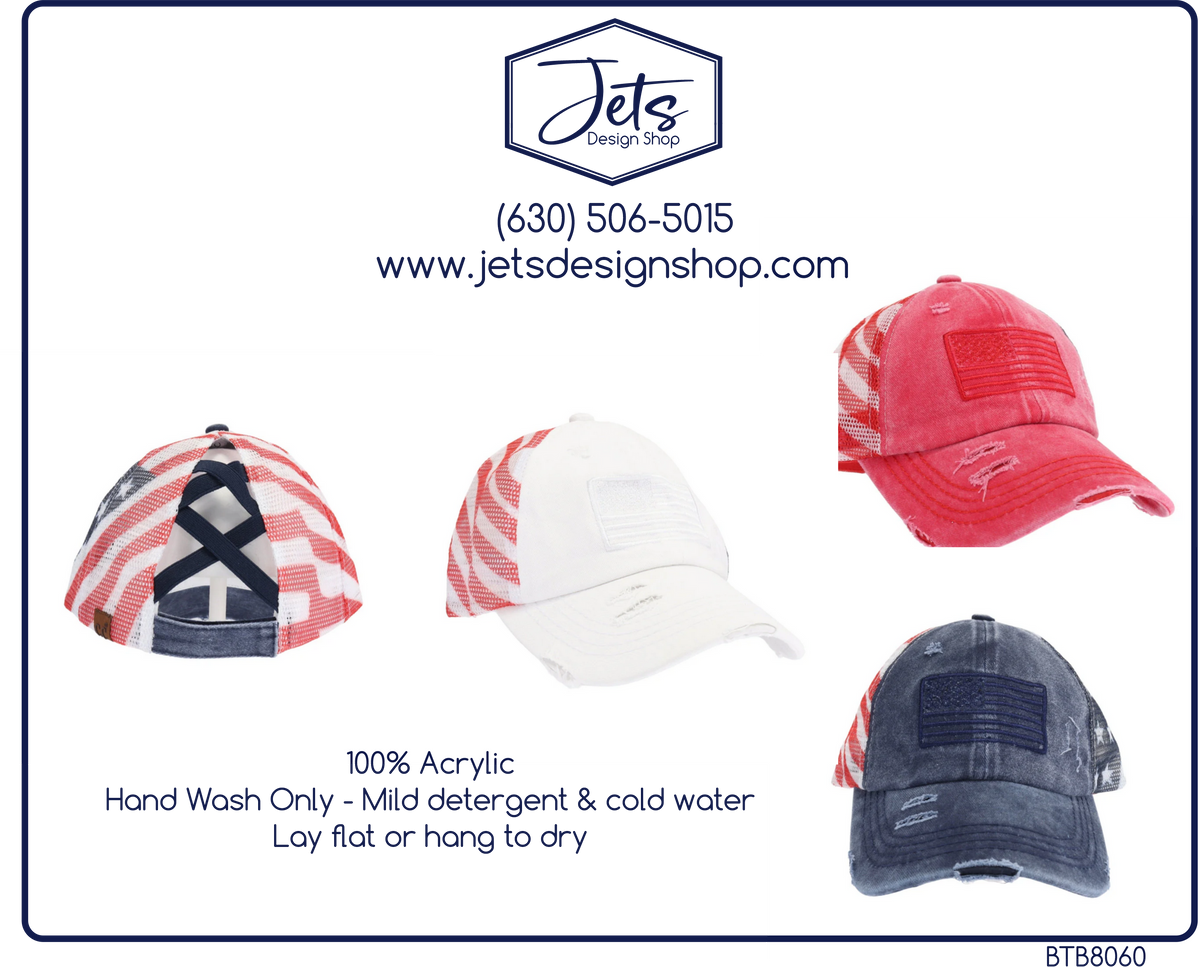 American Flag Criss Cross High Pony C.C. Ball Cap