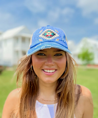 Distressed Aztec Patch High Pony Criss Cross C.C. Ball Cap