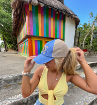 Distressed Aztec Patch High Pony Criss Cross C.C. Ball Cap