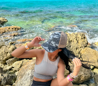 Distressed Camouflage Criss-Cross High Ponytail C.C. Ball Cap
