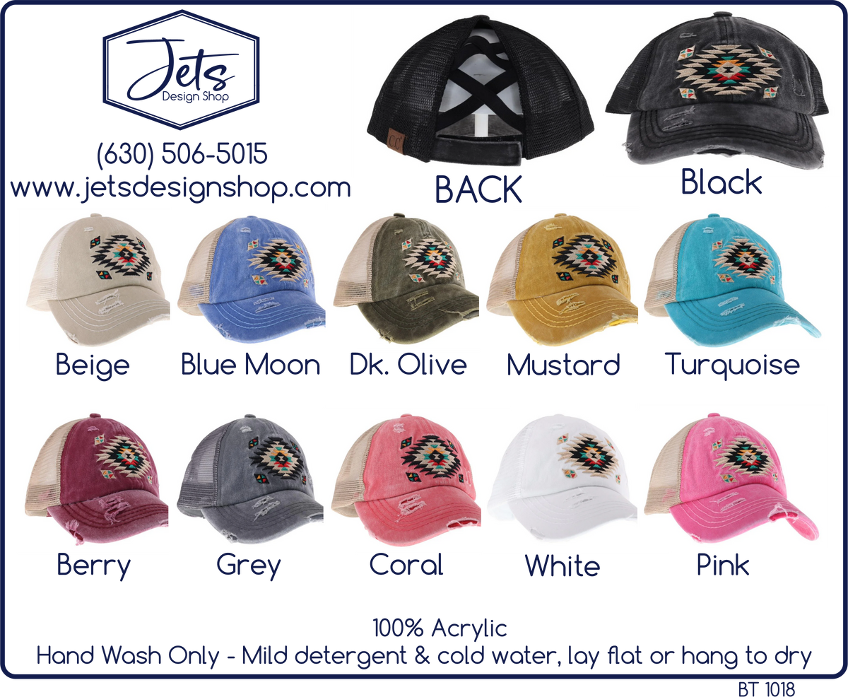 Distressed Aztec Patch High Pony Criss Cross C.C. Ball Cap