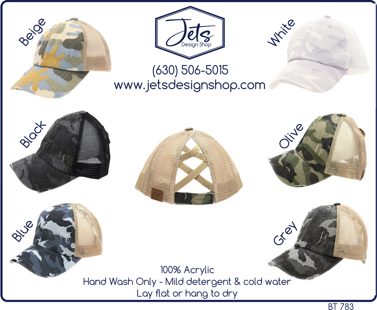 Distressed Camouflage Criss-Cross High Ponytail C.C. Ball Cap