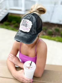 Embroidered Top Knots and Coffee Patch High Pony Criss Cross C.C. Ball Cap
