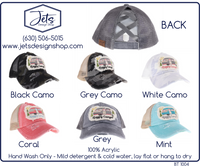 Embroidered Happy Camper Patch High Pony Criss Cross C.C. Ball Cap
