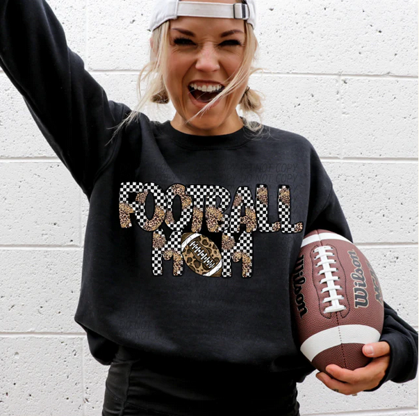 Football Mom Football (Checkered Leopard)