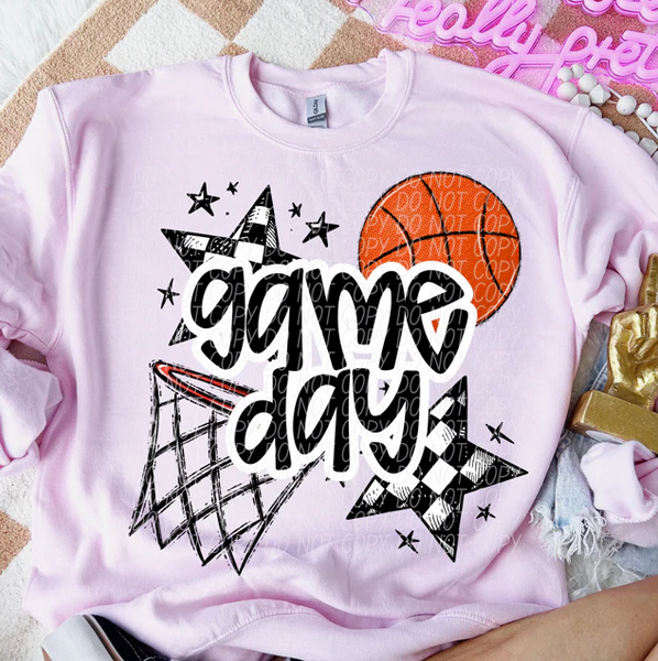 Game Day Sports Checkered Stars - Basketball (Black)
