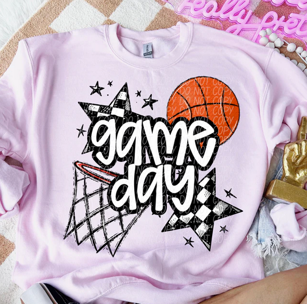 Game Day Sports Checkered Stars - Basketball (White)