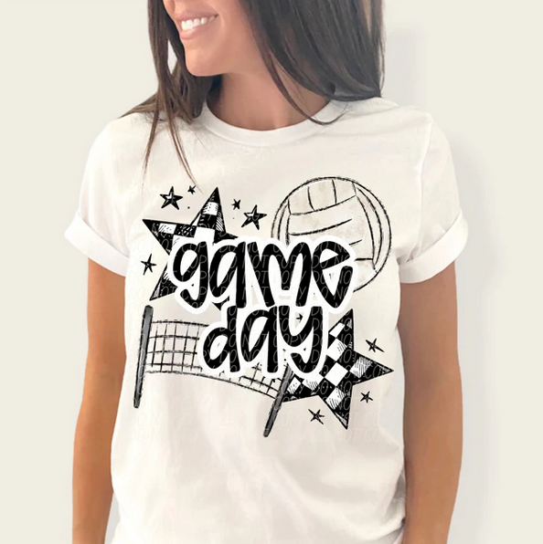 Game Day Sports Checkered Stars - Volleyball (Black)
