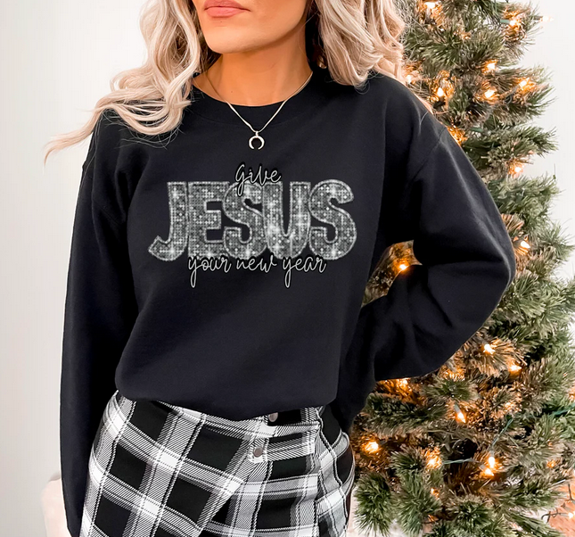 Give Jesus Your New Year Faux Glitter (Silver)