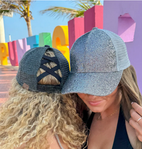 Glitter Mesh Criss Cross High Pony C.C. Ball Cap