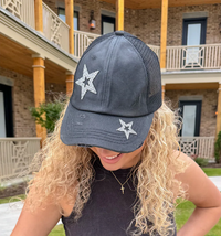 Hand Spray Glitter Star Criss-Cross High Pony C.C. Ball Cap