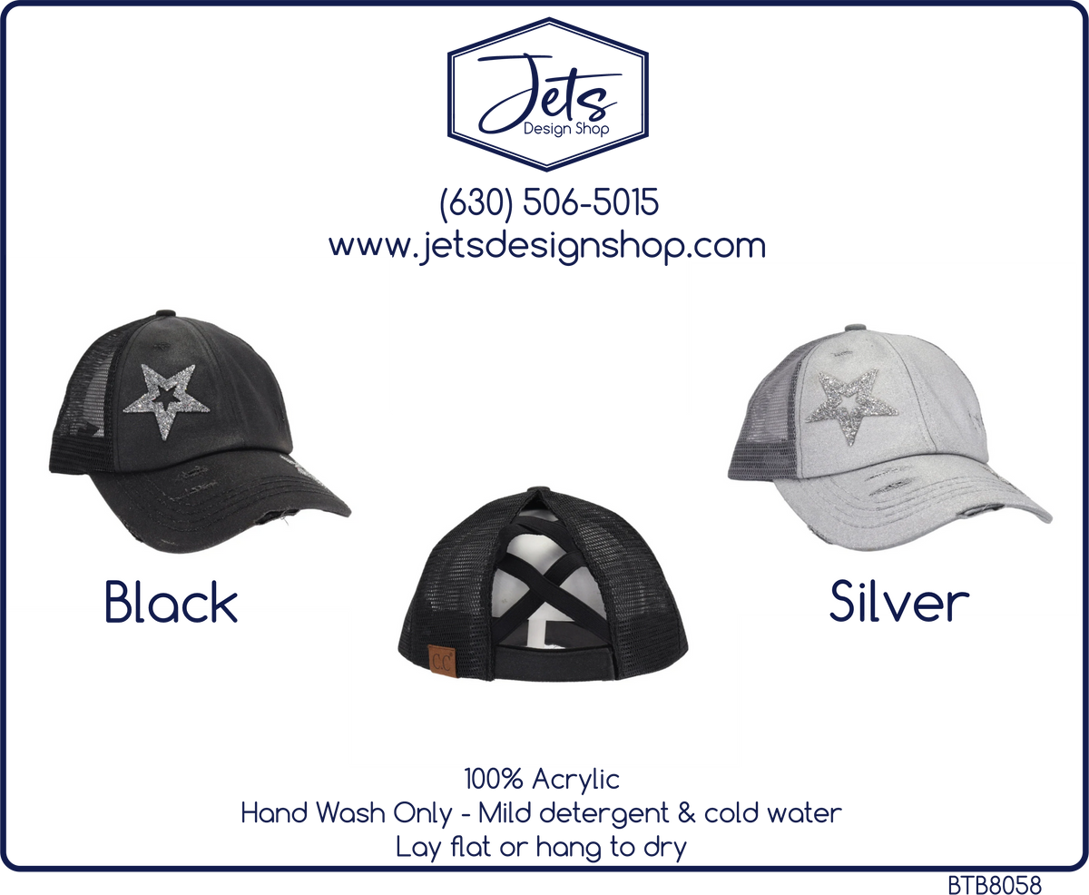 Hand Spray Glitter Star Criss-Cross High Pony C.C. Ball Cap