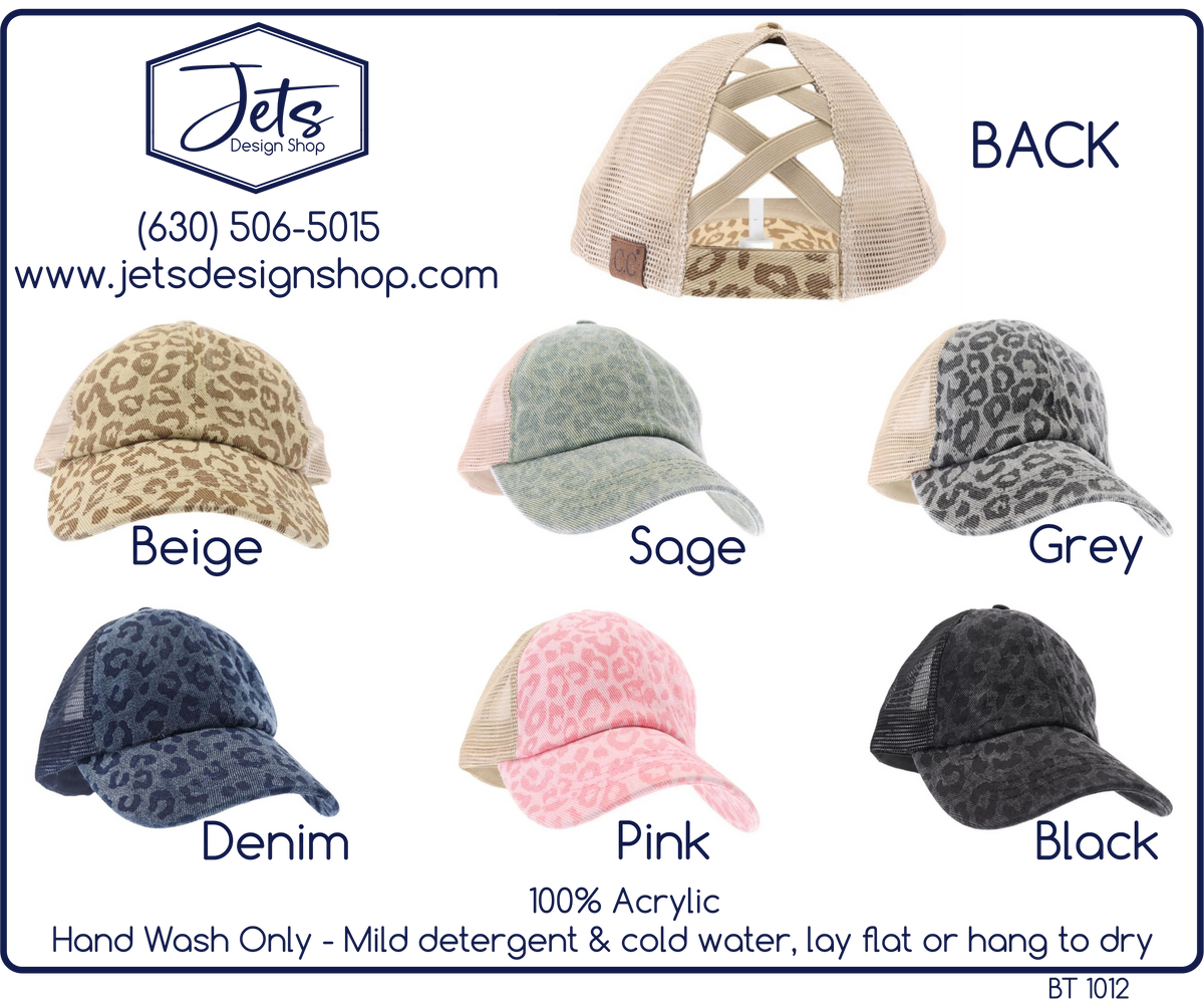 Leopard Denim Mesh Back High Pony Criss Cross C.C. Ball Cap