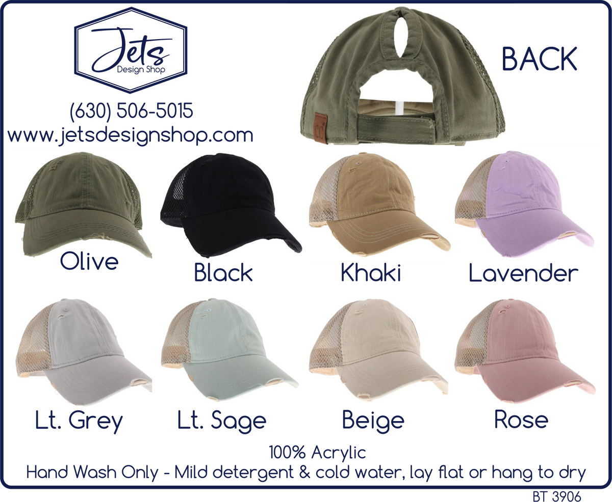 Solid Cotton High Pony Criss Cross C.C. Ball Cap With Side Net Panels