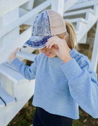 Stonewashed Denim Mesh Criss Cross High Pony C.C. Ball Cap