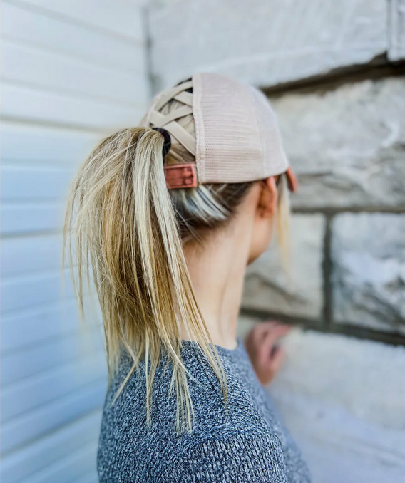 Stonewashed Denim Mesh Criss Cross High Pony C.C. Ball Cap