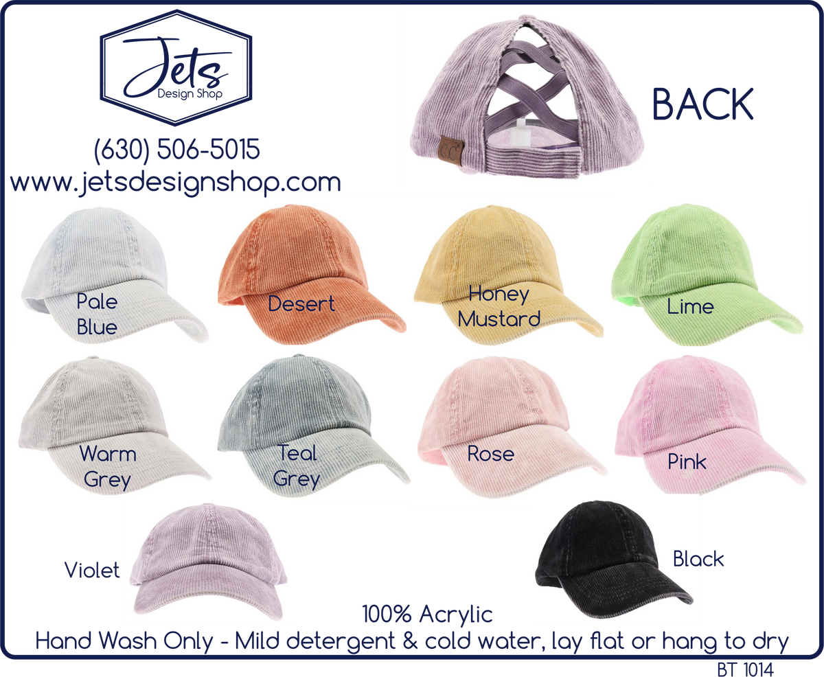 Stonewashed Corduroy Criss Cross High Pony C.C. Ball Cap