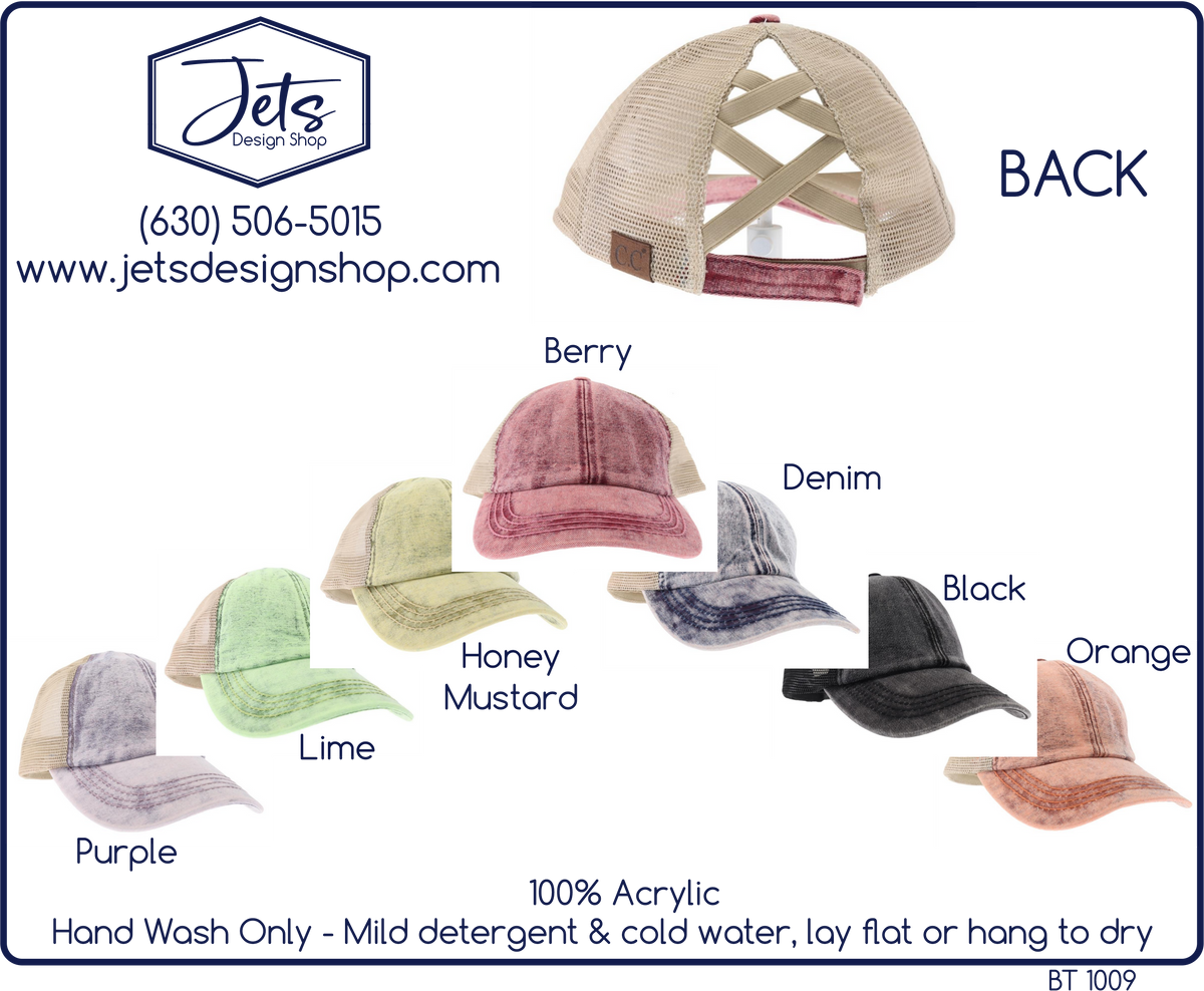 Stonewashed Denim Mesh Criss Cross High Pony C.C. Ball Cap