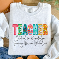 Teacher Clothed in Knowledge Faux Embroidered