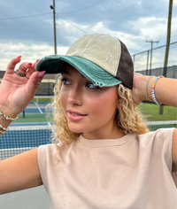 Tri-Color Stone Washed Criss-Cross High Pony C.C. Ball Cap