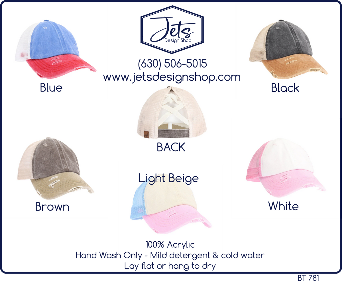 Tri-Color Stone Washed Criss-Cross High Pony C.C. Ball Cap