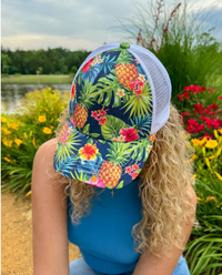 Tropical Print Criss-Cross High Pony C.C. Ball Cap