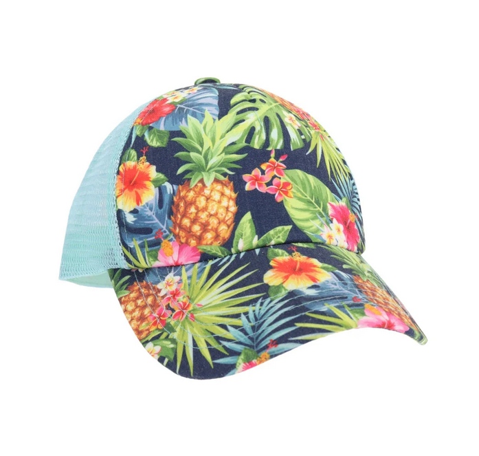Tropical Print Criss-Cross High Pony C.C. Ball Cap