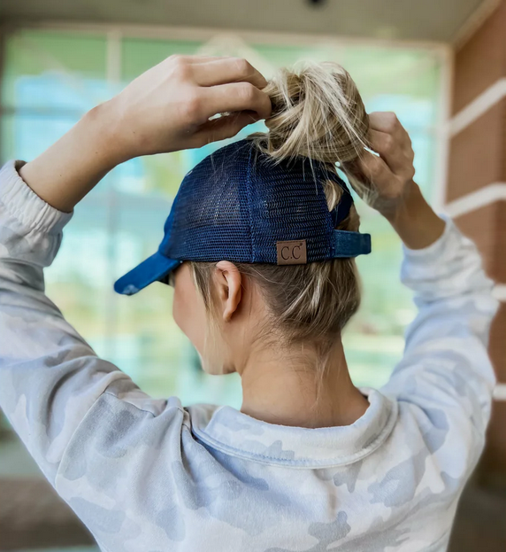 Washed Denim Criss-Cross High Pony C.C. Ball Cap