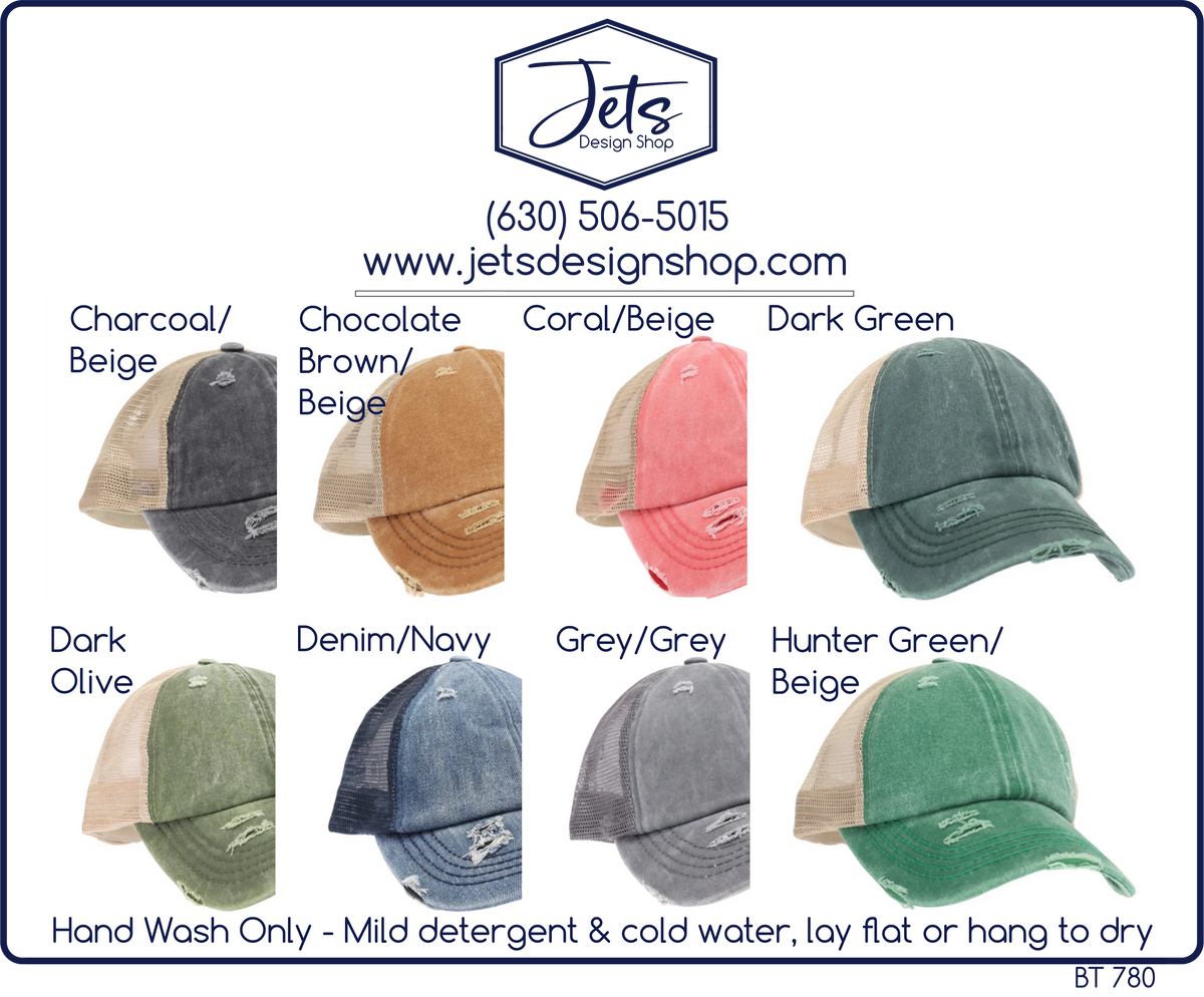 Washed Denim Criss-Cross High Pony C.C. Ball Cap